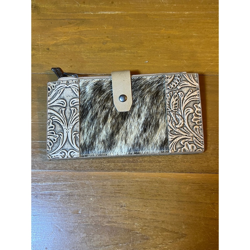Trinity Ranch Western Cowhide Tooled Leather Bifold Wallet Tan‎ Brown Floral